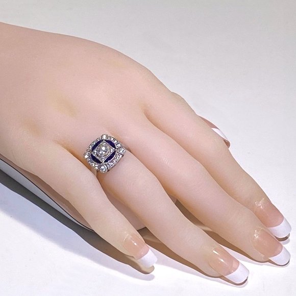 Sapphire Blue Spinel & Synthetic Diamond Estate Inspired Ring - Size 6, 7 or 8 - Picture 8 of 10